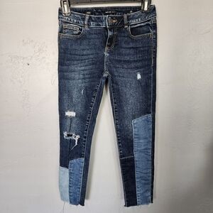 Miss Me Jeans Girls 10 Medium Wash Denim Ankle Skinny Patchwork Distressed